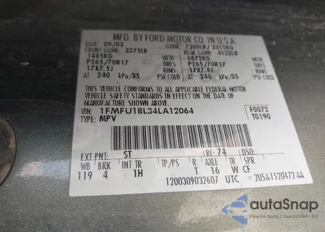 2004 Ford Expedition Eddie Bauer z USA, uszkodzony, nr VIN 1FMFU18L34LA12064